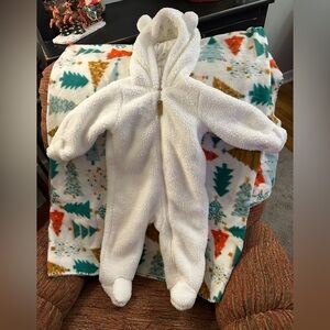 Cozy White Fleece Baby One Piece snow suit 9 months